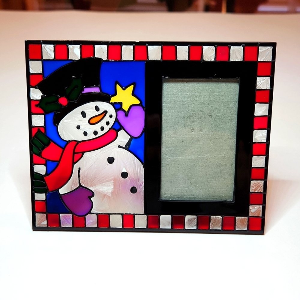 Snowman faux stained glass photo frame